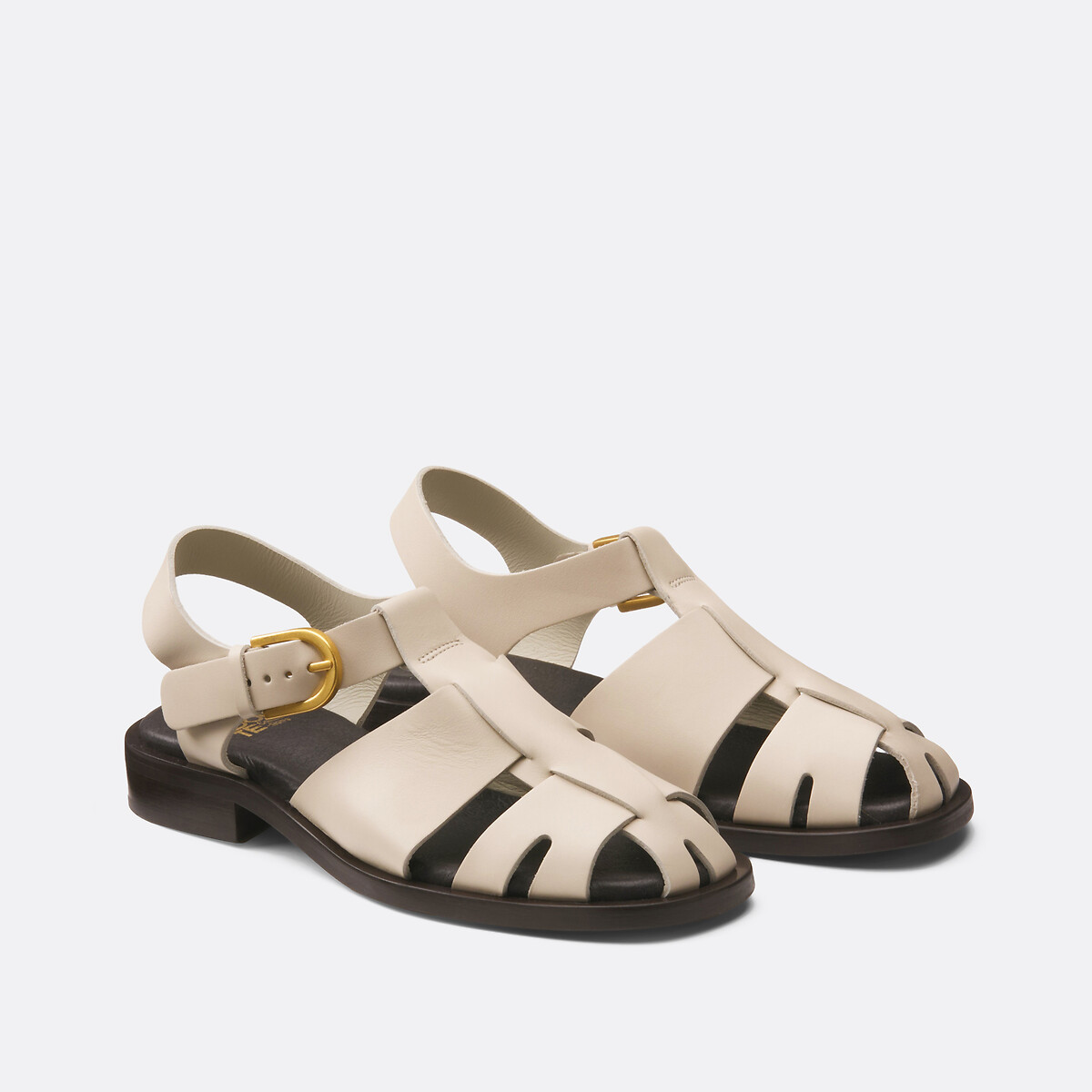 La Redoute Collections Leather Closed Sandals Women's Ecru Size 39
