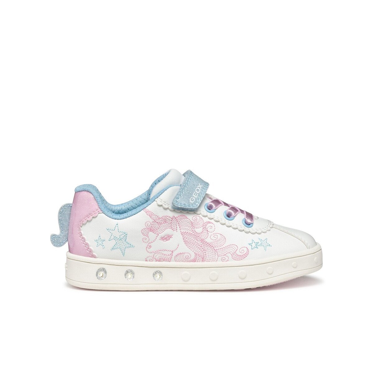 Geox Skylin Breathable Led Trainers White/Pink Size 35 Kids