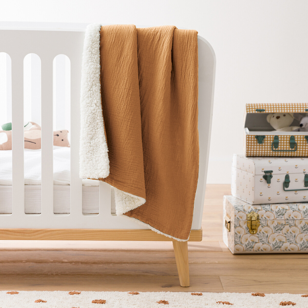 La Redoute Interieurs Kumla Cotton Muslin & Fleece Baby Blanket Unisex Hazel Medium Infant