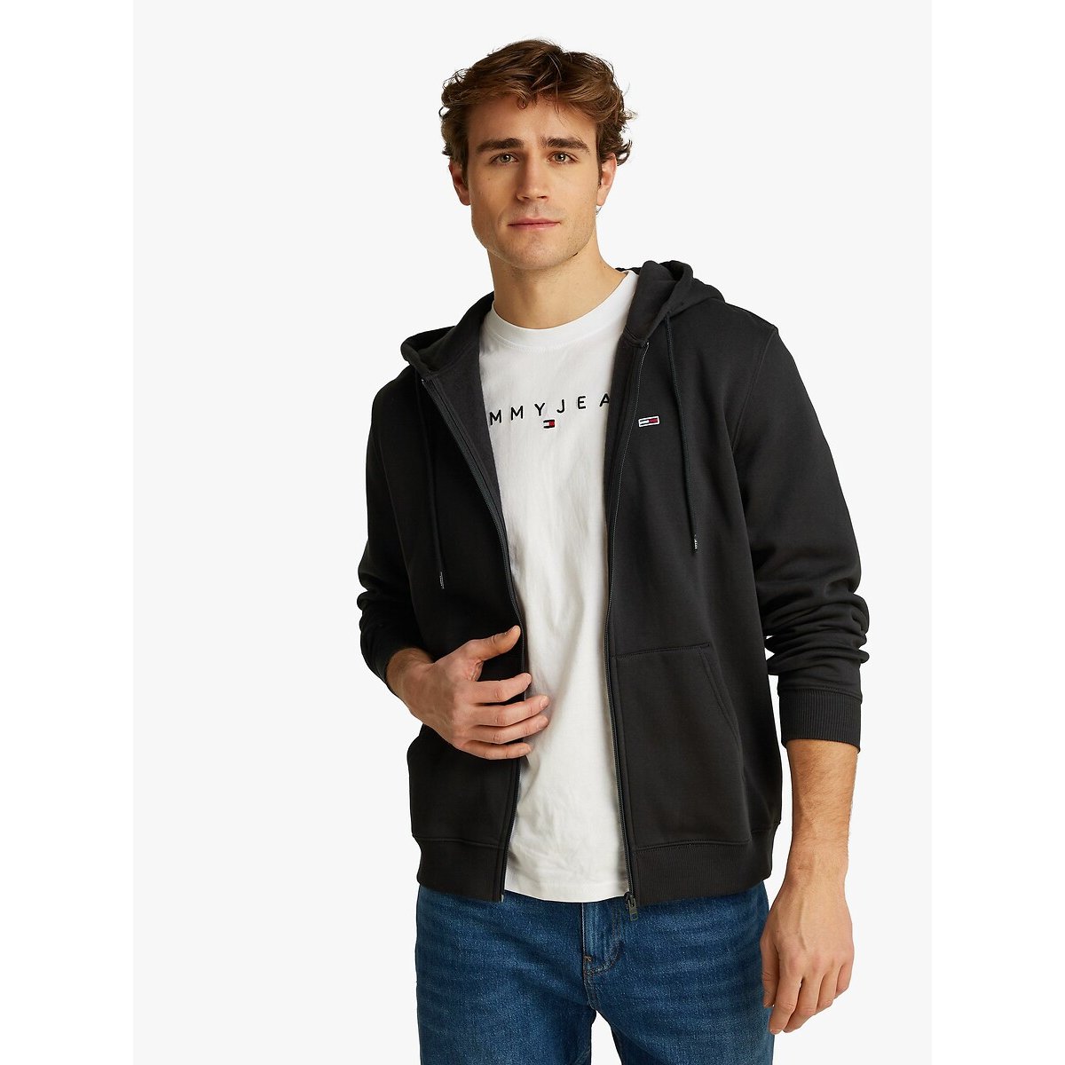 Tommy Jeans Brushed Fleece Zip-Up Hoodie Men's Black Extra Large