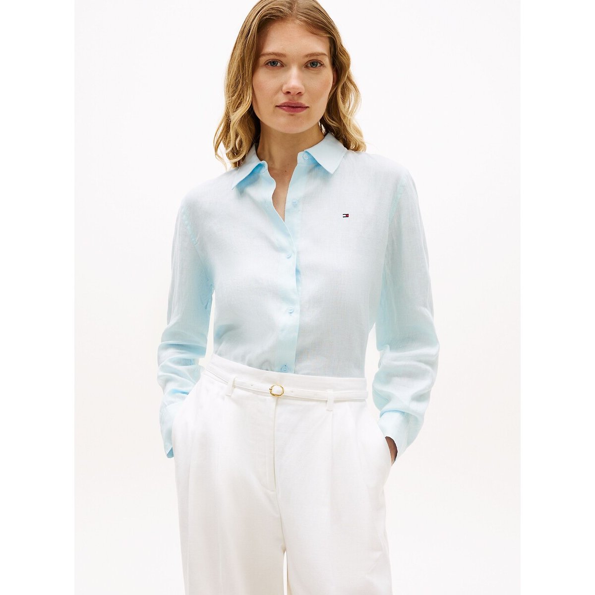Tommy Hilfiger Camisa de lino de manga larga. Talla 36. Color Azul