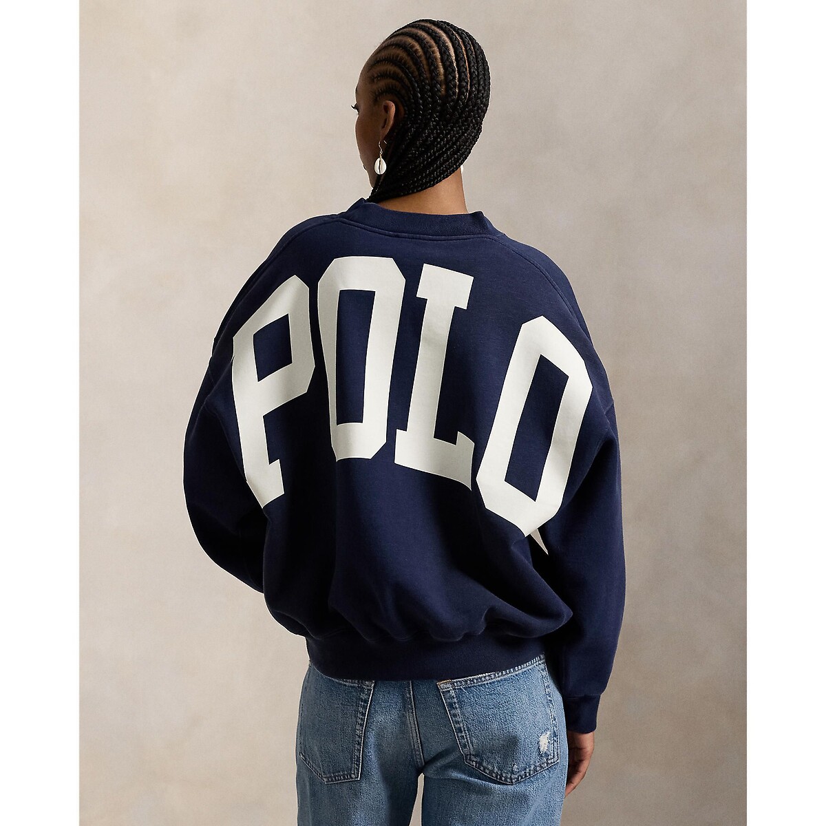 Polo Ralph Lauren Women's Navy Oversize Crew Neck Sweatshirt With Logo On Back Medium