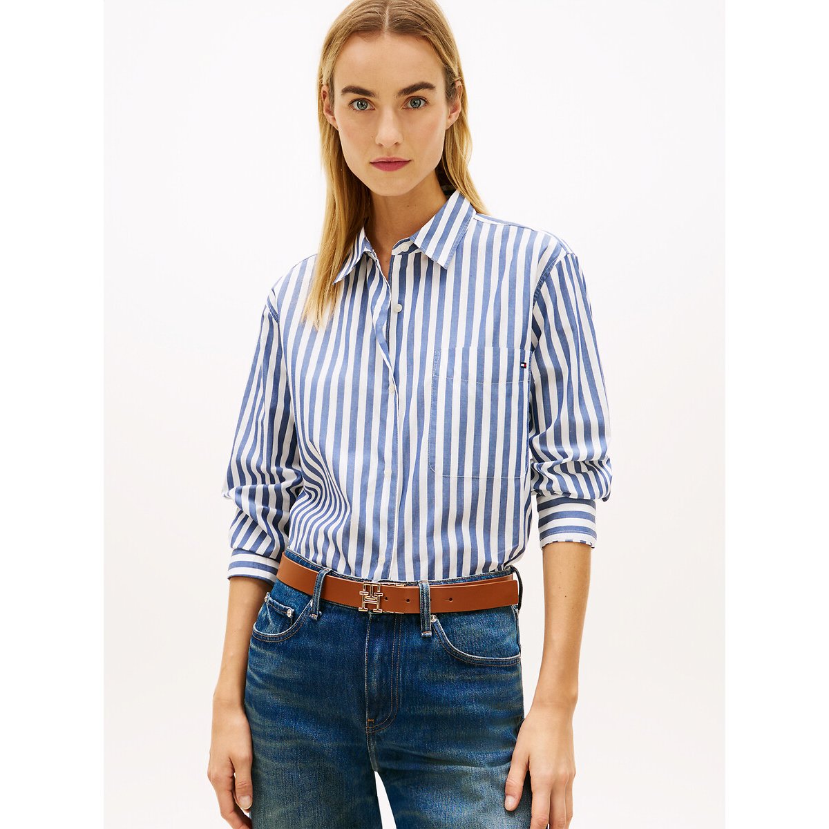 Tommy Hilfiger Camisa a rayas de manga larga. Talla 36. Color Azul