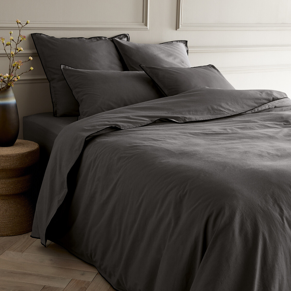 Am.pm Washed Cotton Voile Duvet Cover Unisex Coal Double (140X190cm)