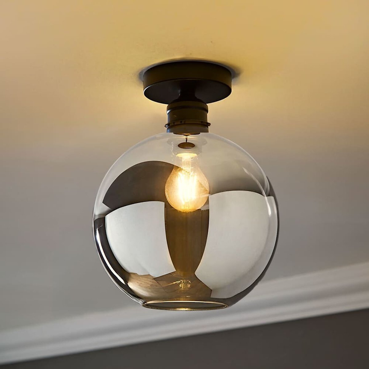 ValueLights Bellamy Smoked Glass Globe Flush Ceiling Light in Black - Image 3