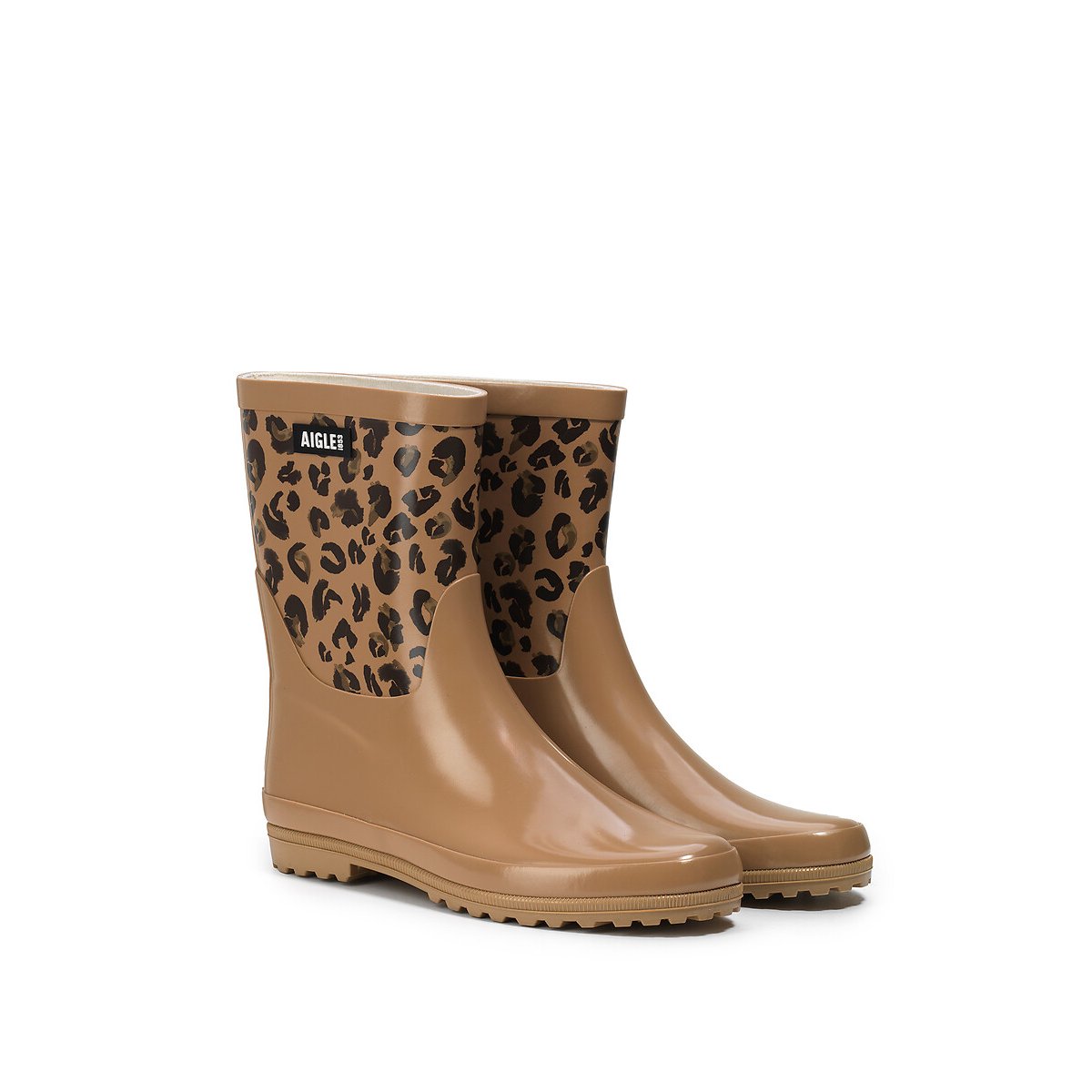Aigle Eliosa Bottil Calf Boots Women's Leopard Print Size 37 (4)