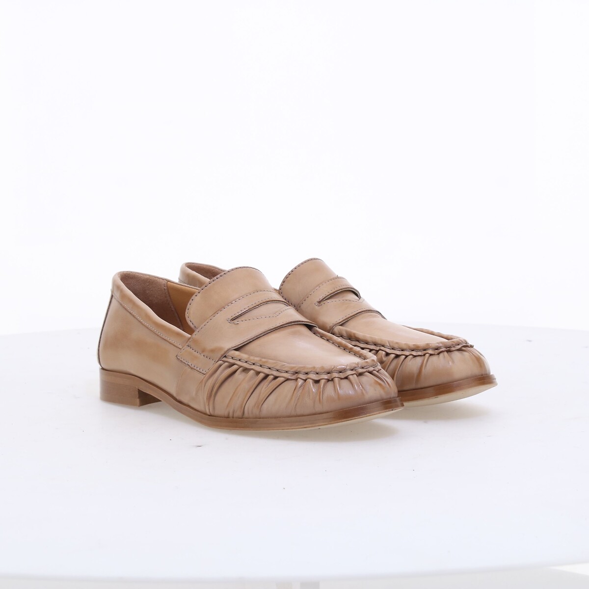 Mjus Pleated Leather Loafers Women's Café Latte Size 36 (3.5)