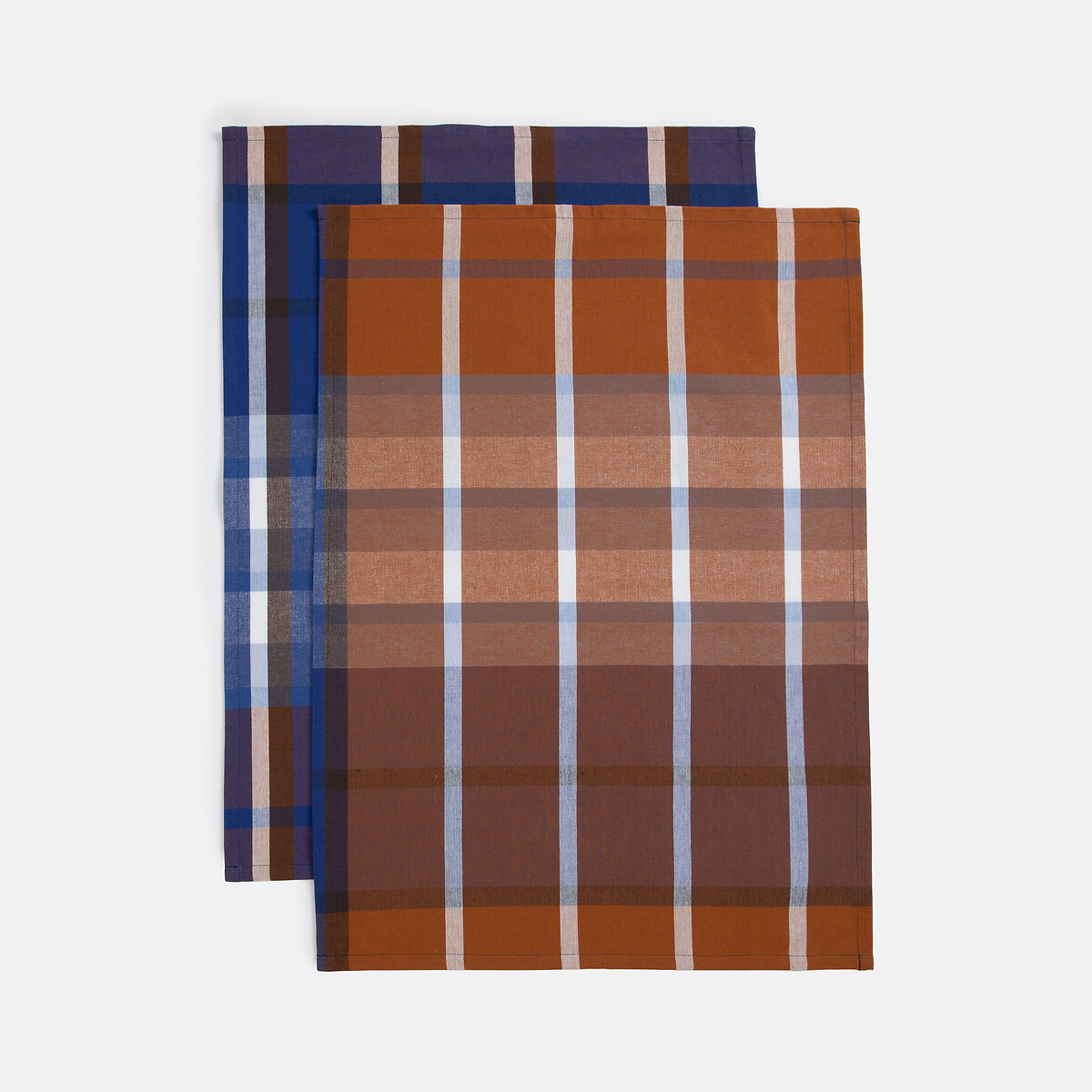 La Redoute Interieurs Selwyn Tea Towels In Yarn-Dyed Cotton Unisex Blue/Brown/White Set Of Size 2