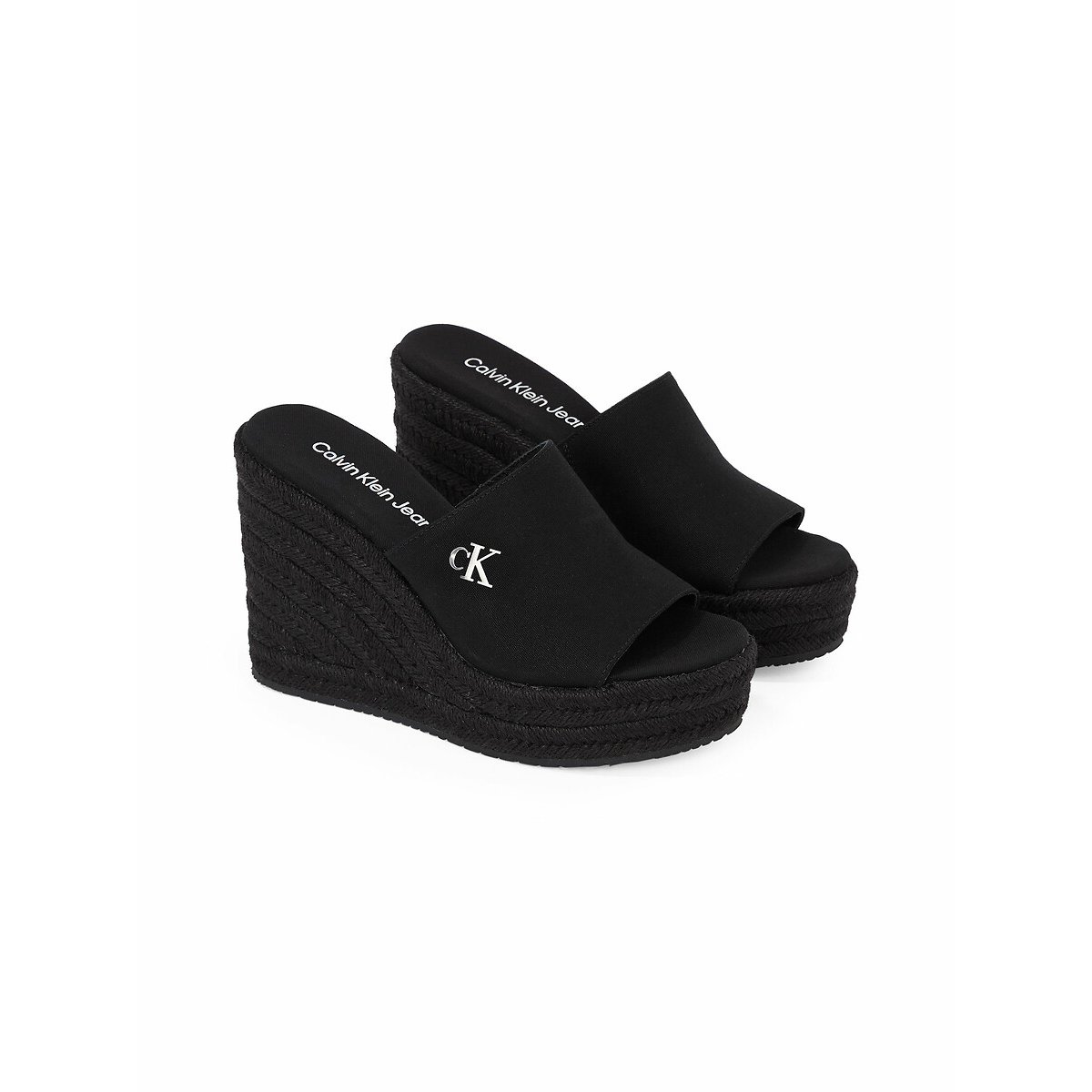 Calvin Klein Sleehakmuiltjes WEDGE ROPE SLIDE MG , zomerschoen, plateausool, vakantie-schoen met bamboe-decoratie