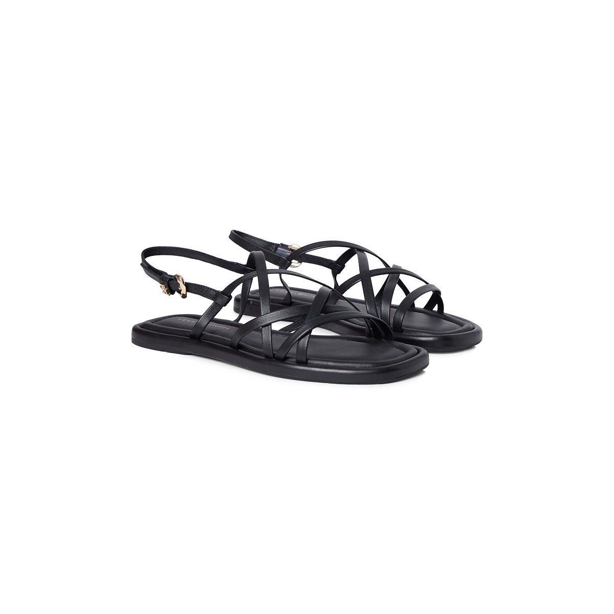 Tommy Hilfiger Multi-Strap Flat Leather Sandals Women's Black Size 39