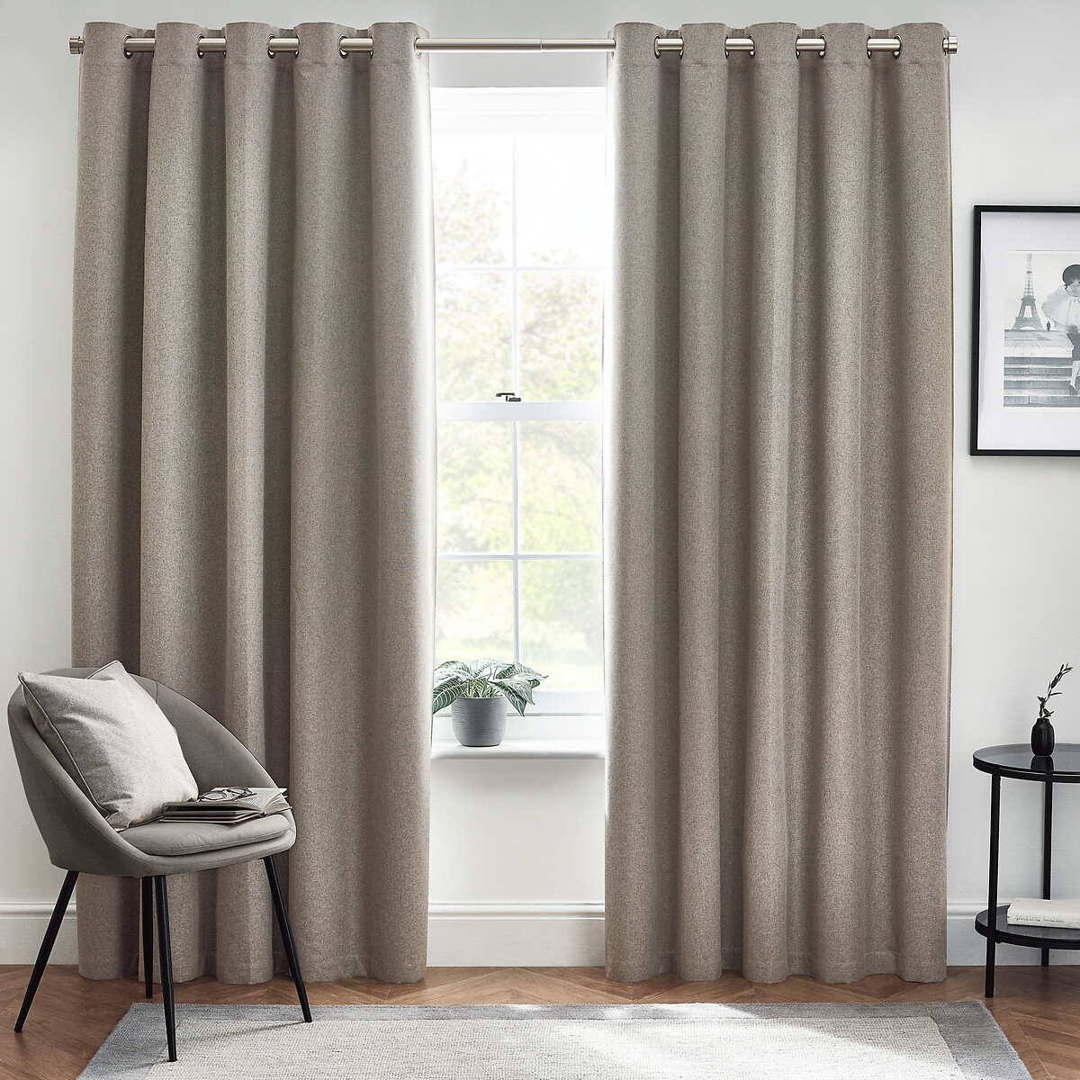 Furn. Grey Dawn Blackout Eyelet Curtains Size W168 X D183cm
