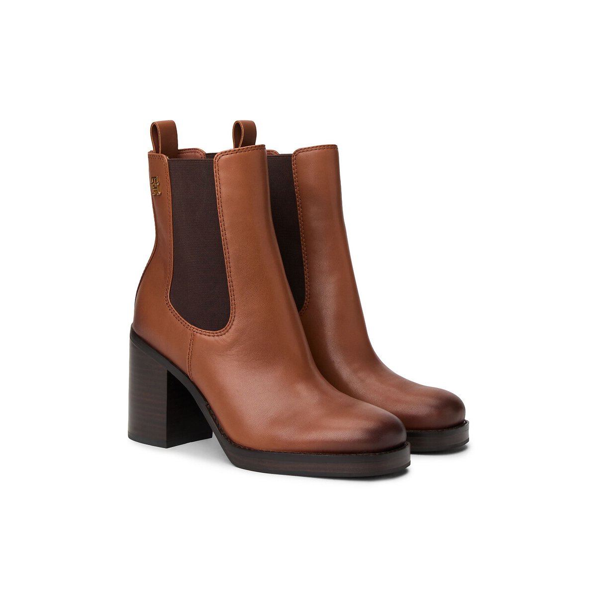 Tommy Hilfiger Leather Ankle Boots With Square Toe Women's Cognac Size 39