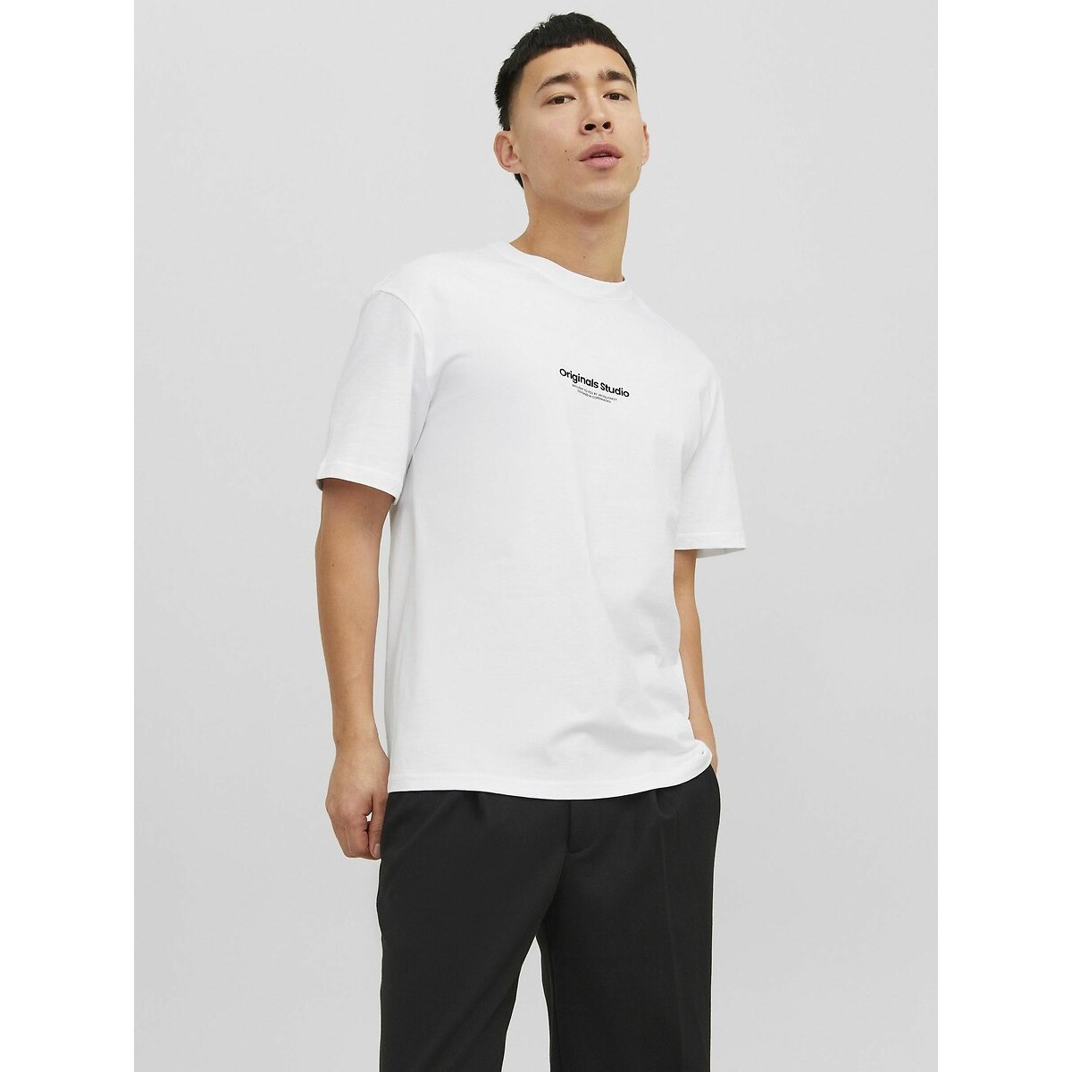 Jack & Jones Men's White Slogan Print Cotton T-Shirt With Crew Neck Medium