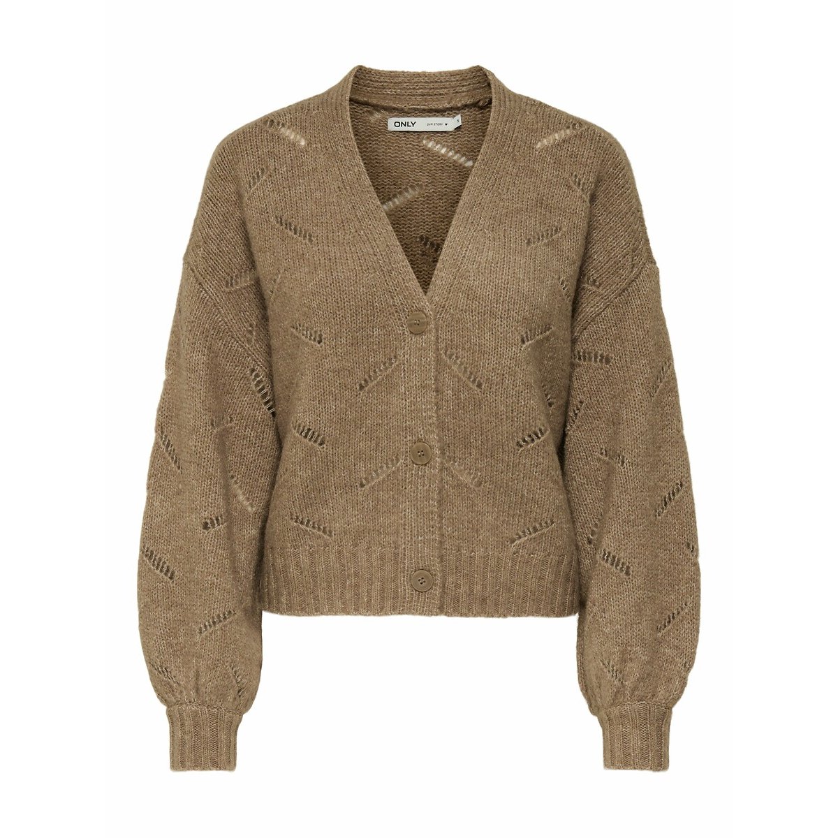 Only Openwork V-Neck Cardigan Women's Brown Extra Small