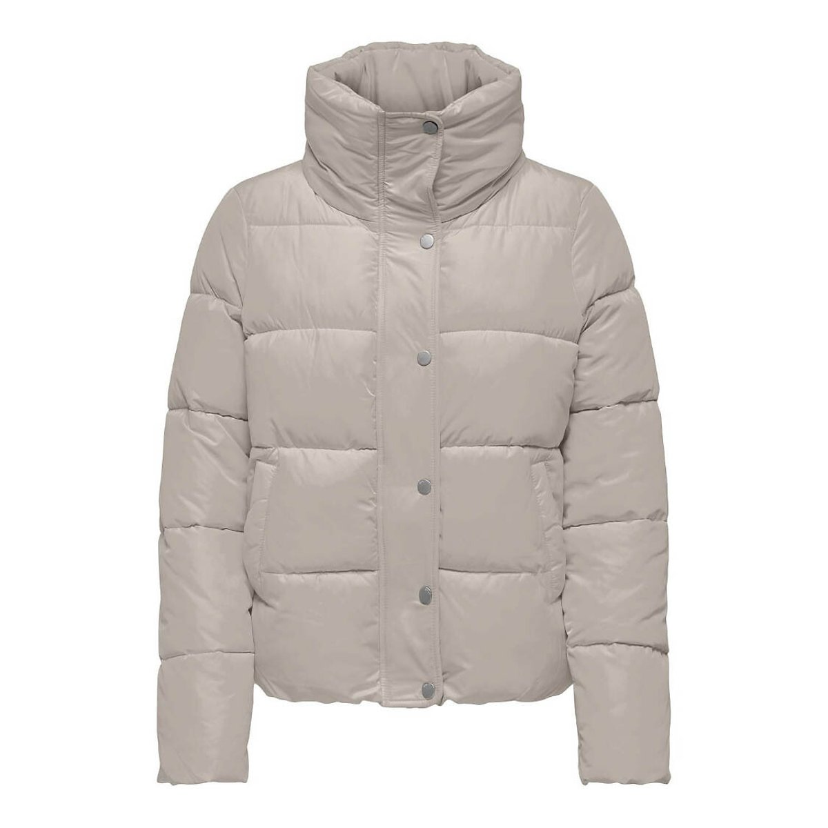 Only Women's Light Taupe Short Padded Jacket With High Neck Extra Small