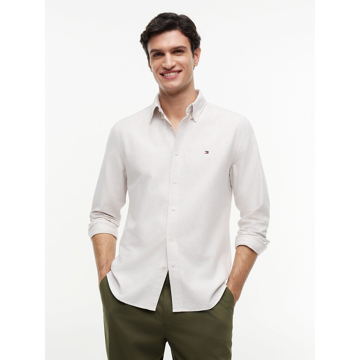 Tommy Hilfiger Regular Fit Oxford Shirt Men's White Striped Xxl