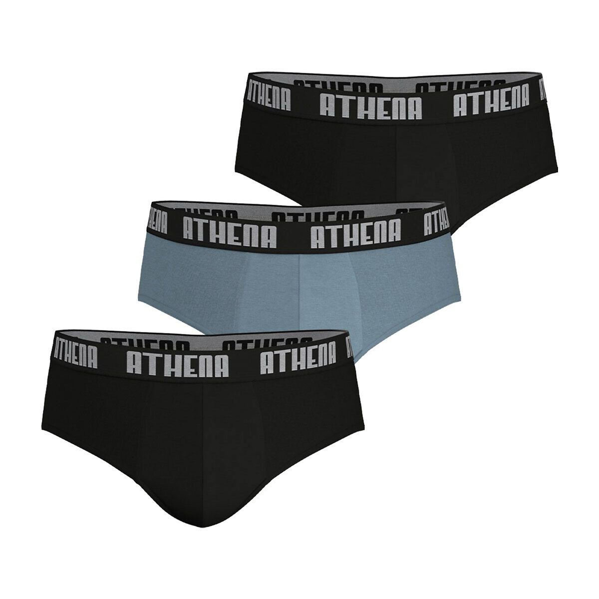 Athena Pack Of 3 Basic Color Briefs Men's Black+Grey+Black/Grey Waistband Xxl