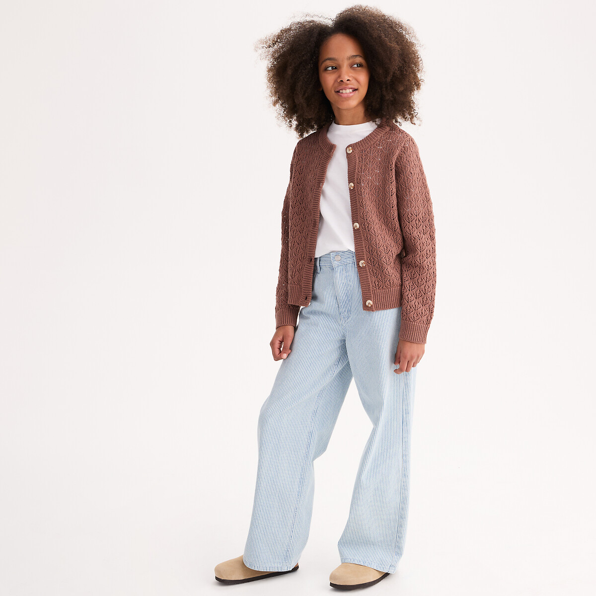 La Redoute Collections Pointelle Knitted Cardigan Brown 14Y (156Cm)