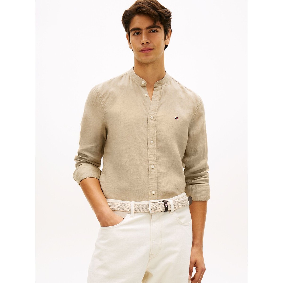 Tommy Hilfiger Linen Shirt Men's Beige Medium