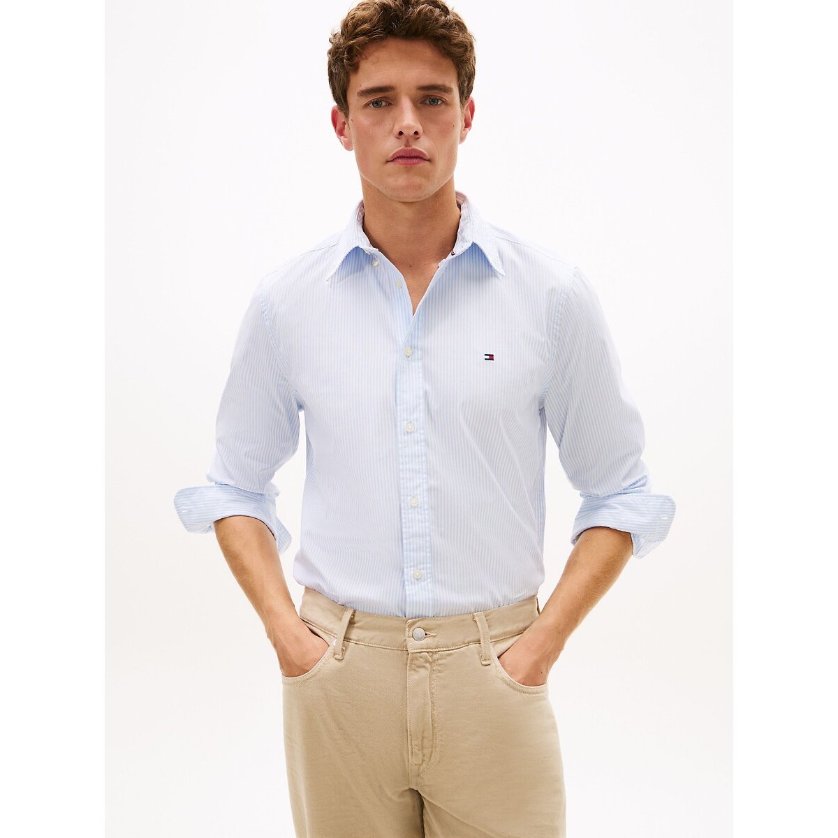 Tommy Hilfiger Regular Fit Shirt Men's Sky Blue Striped Small
