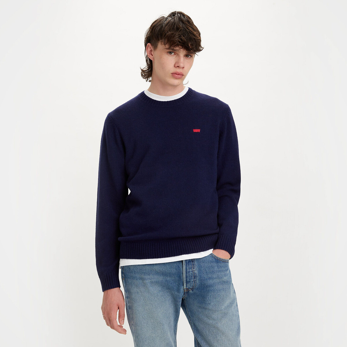Levi's A4320 Wool Mix Jumper With Crew Neck Men's Navy Blue Extra Large