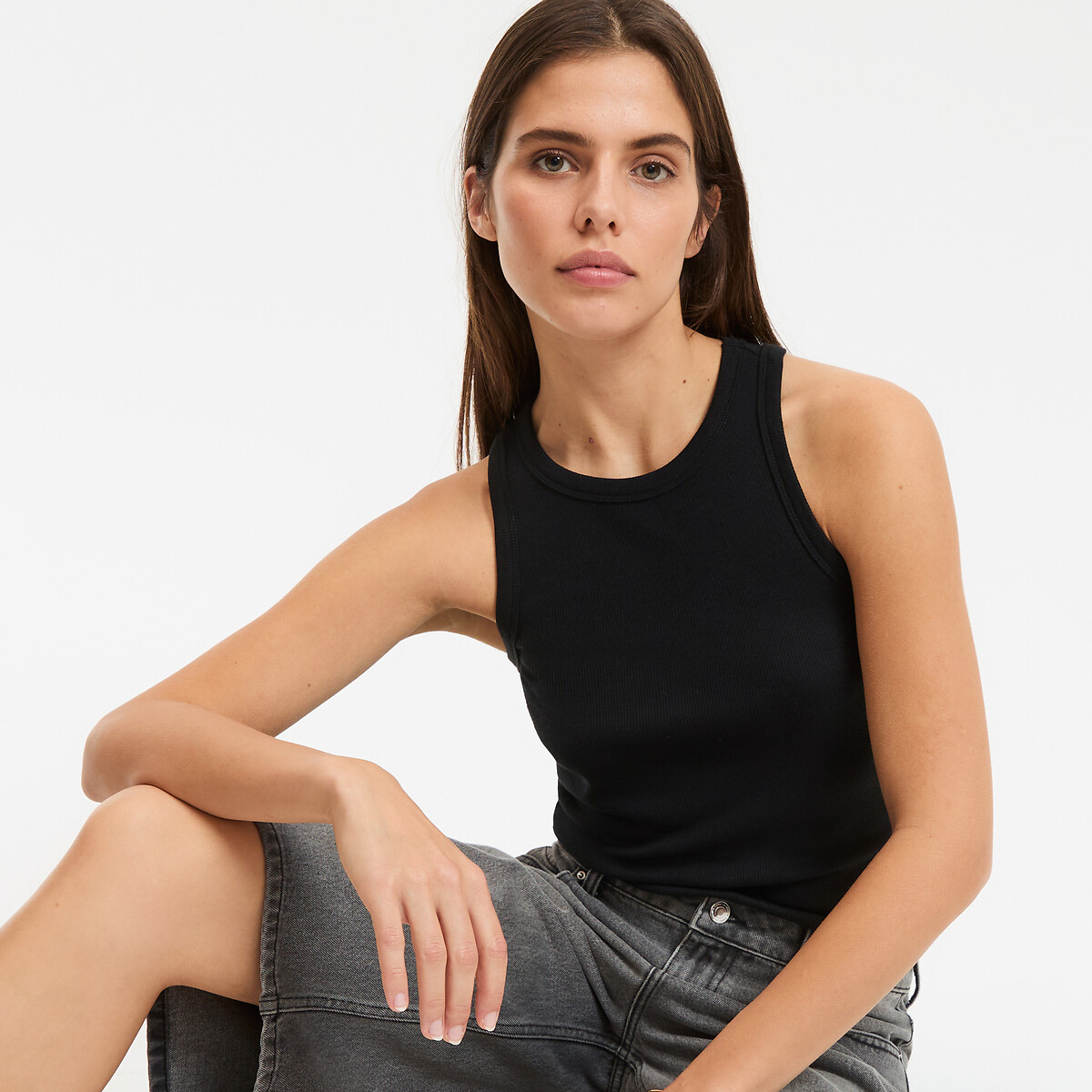 La Redoute Collections Cutaway Shoulder Vest Women's Black Small
