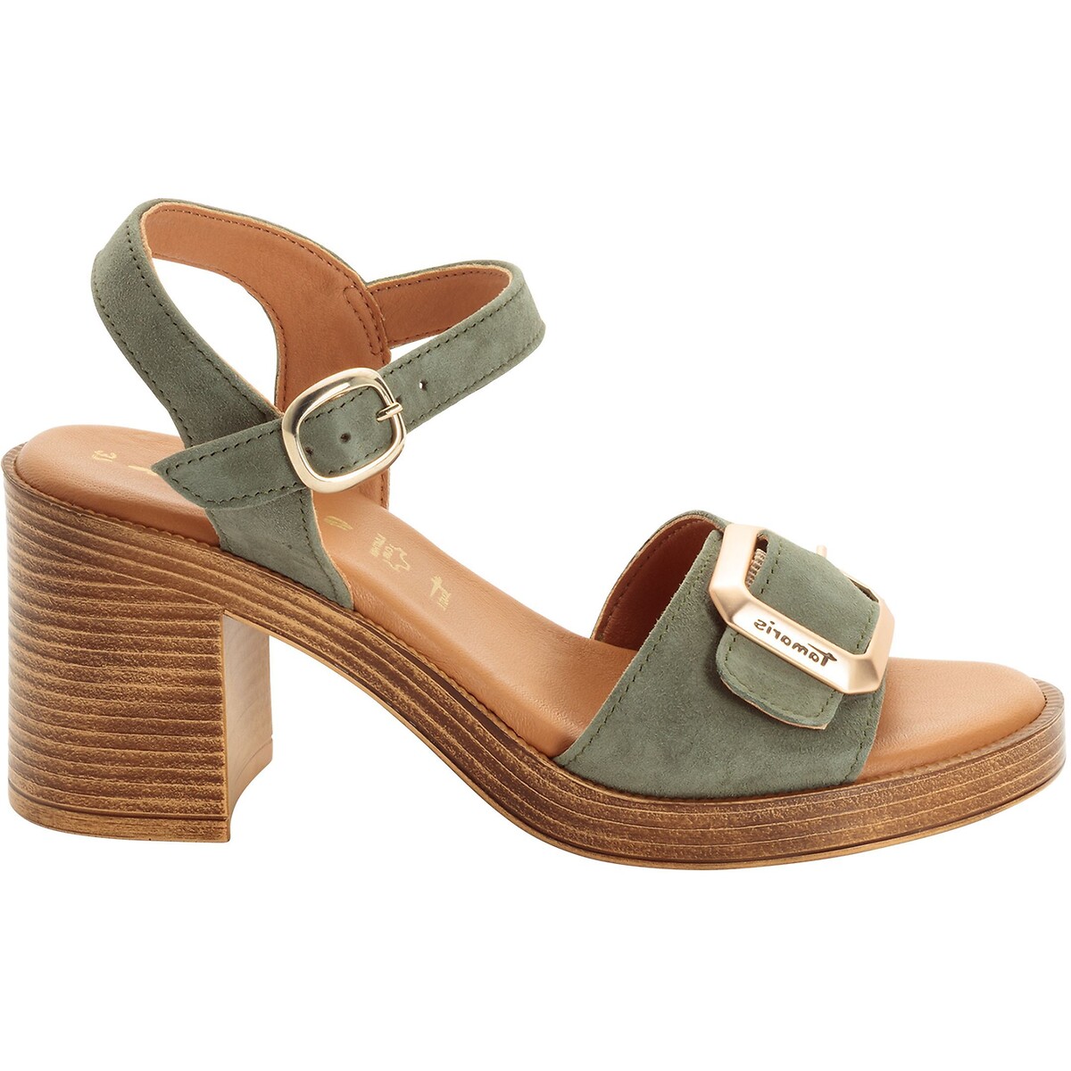 Tamaris Heeled Suede Sandals Women's Olive Green Size 40 (6.5)