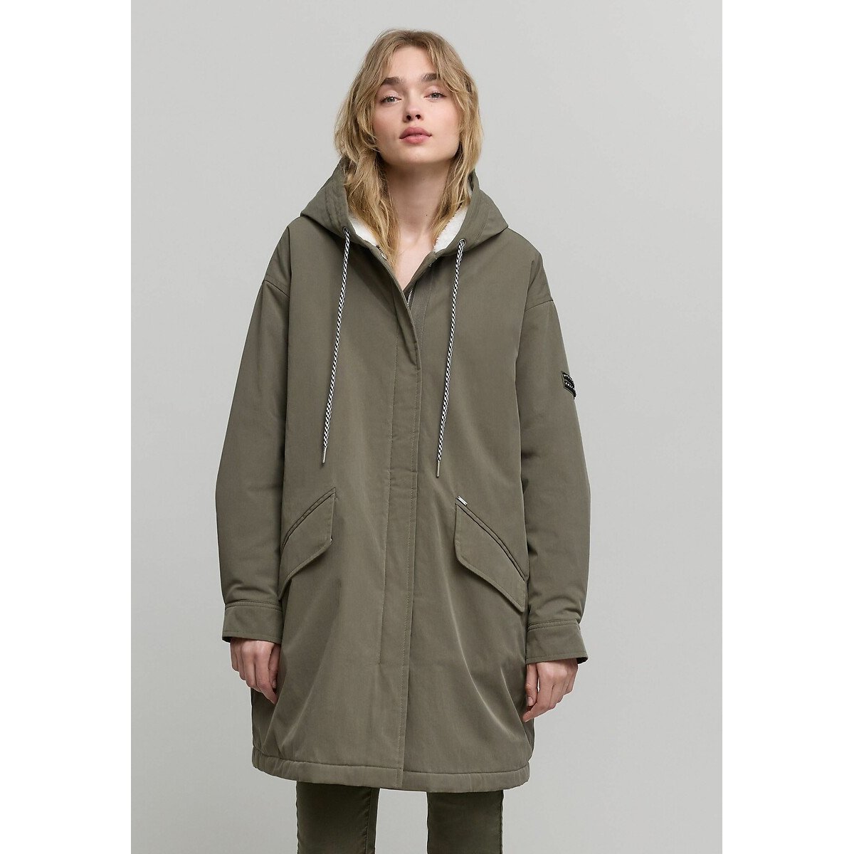 Ikks Mid-Length Hooded Parka Women's Khaki Medium