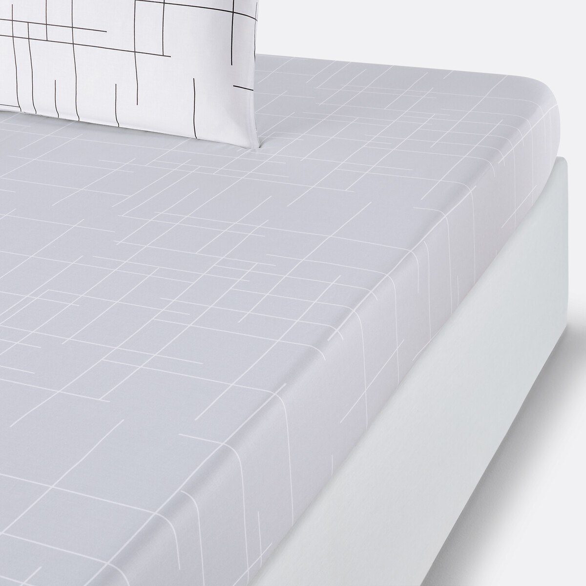 La Redoute Interieurs Charline Cotton Fitted Sheet Unisex Grey/White Print Double (140X190cm)