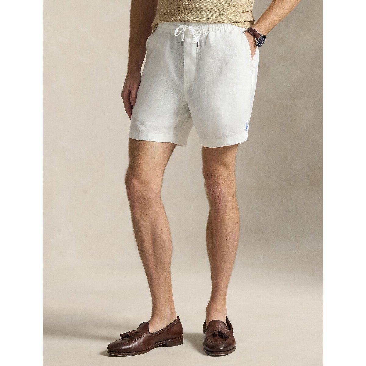 Polo Ralph Lauren Linen Prepster Polo Shorts 15Cm Men's White Extra Large