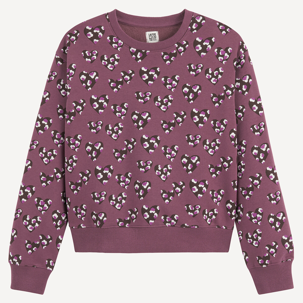 Sweat col rond imprimé coeurs en molleton