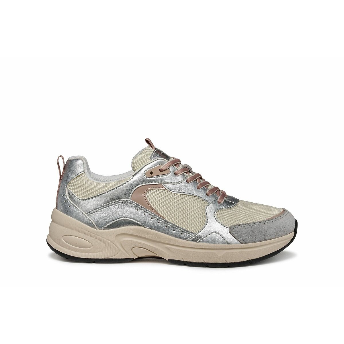 Geox Women's Beige/Silver-Coloured Zarvia Breathable Trainers Size 38 (5)
