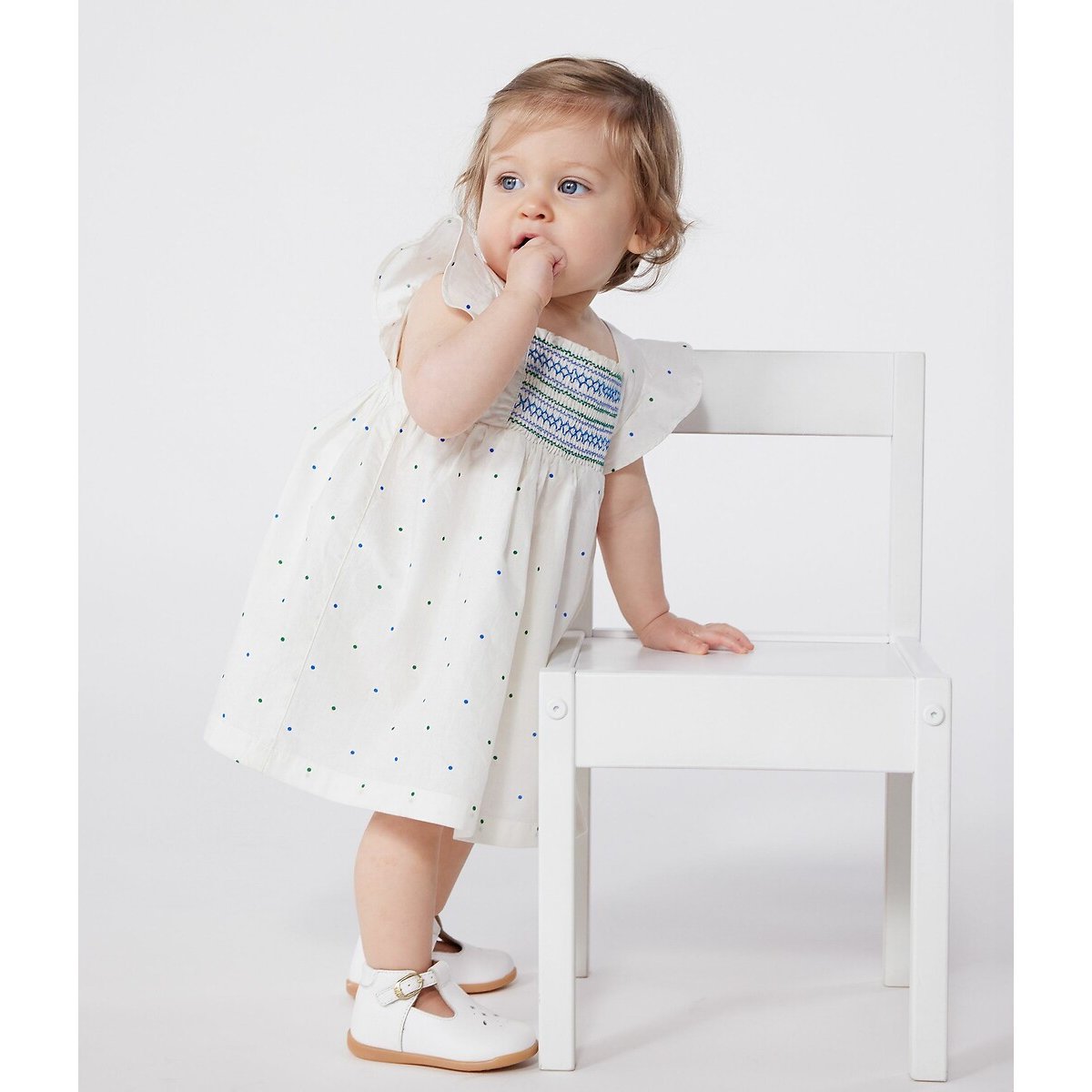 PETIT BATEAU Jurkje en bloomer met stippenprint in popeline