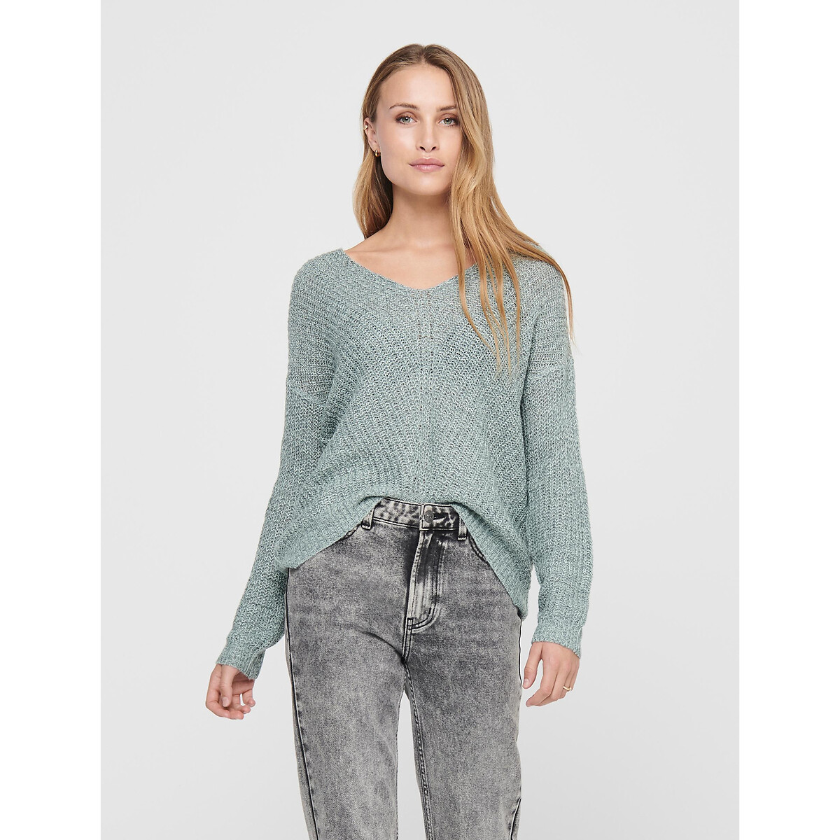 Jdy Chunky Knit Batwing Jumper With V-Neck Women's Sea Green Extra Small