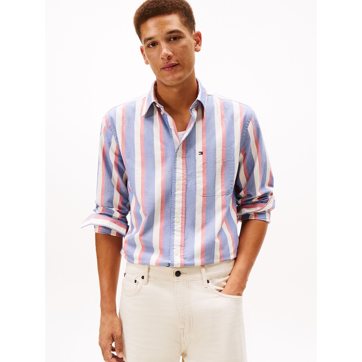 Tommy Hilfiger Men's Blue/Multi-Coloured Long Sleeve Oxford Shirt Large