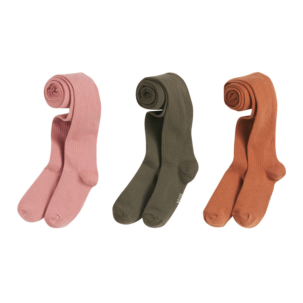 La Redoute Collections Pack Of 3 Tights In Plain Rib Camel+Green+Pink Size 19