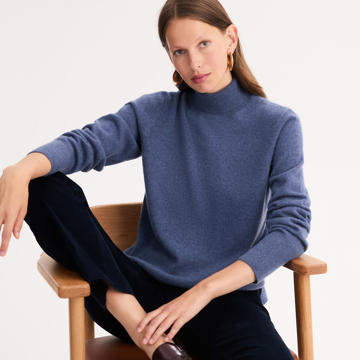 Anne Weyburn Cashmere Turtleneck Jumper In Fine Knit Women's Grey-Blue Xxl