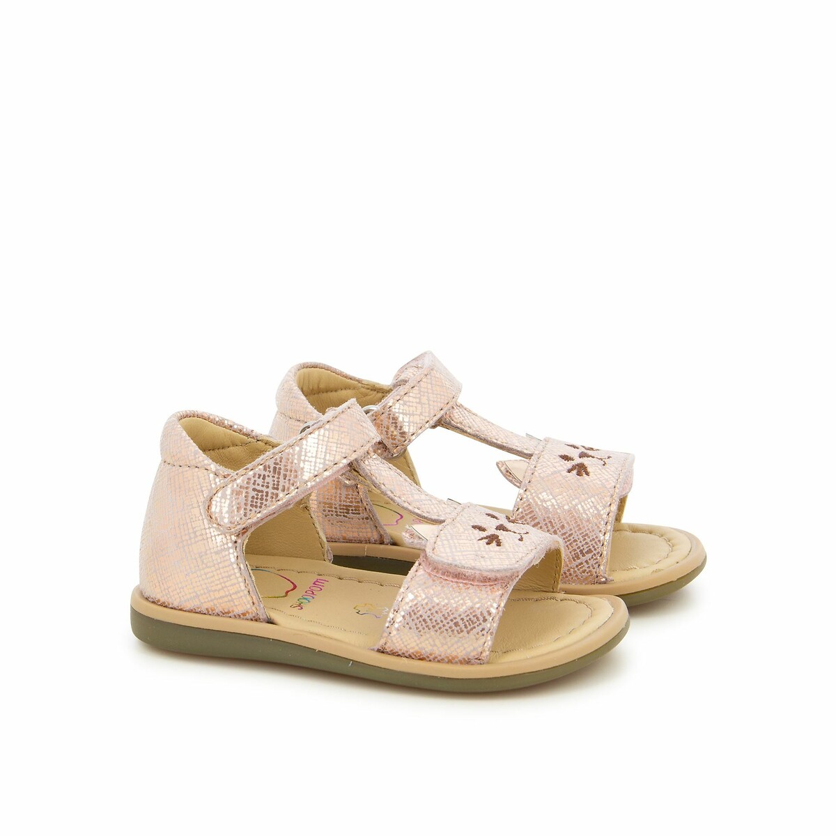 Shoo Pom Tity Miaou Leather Sandals Metallic Pink Size 20 Kids