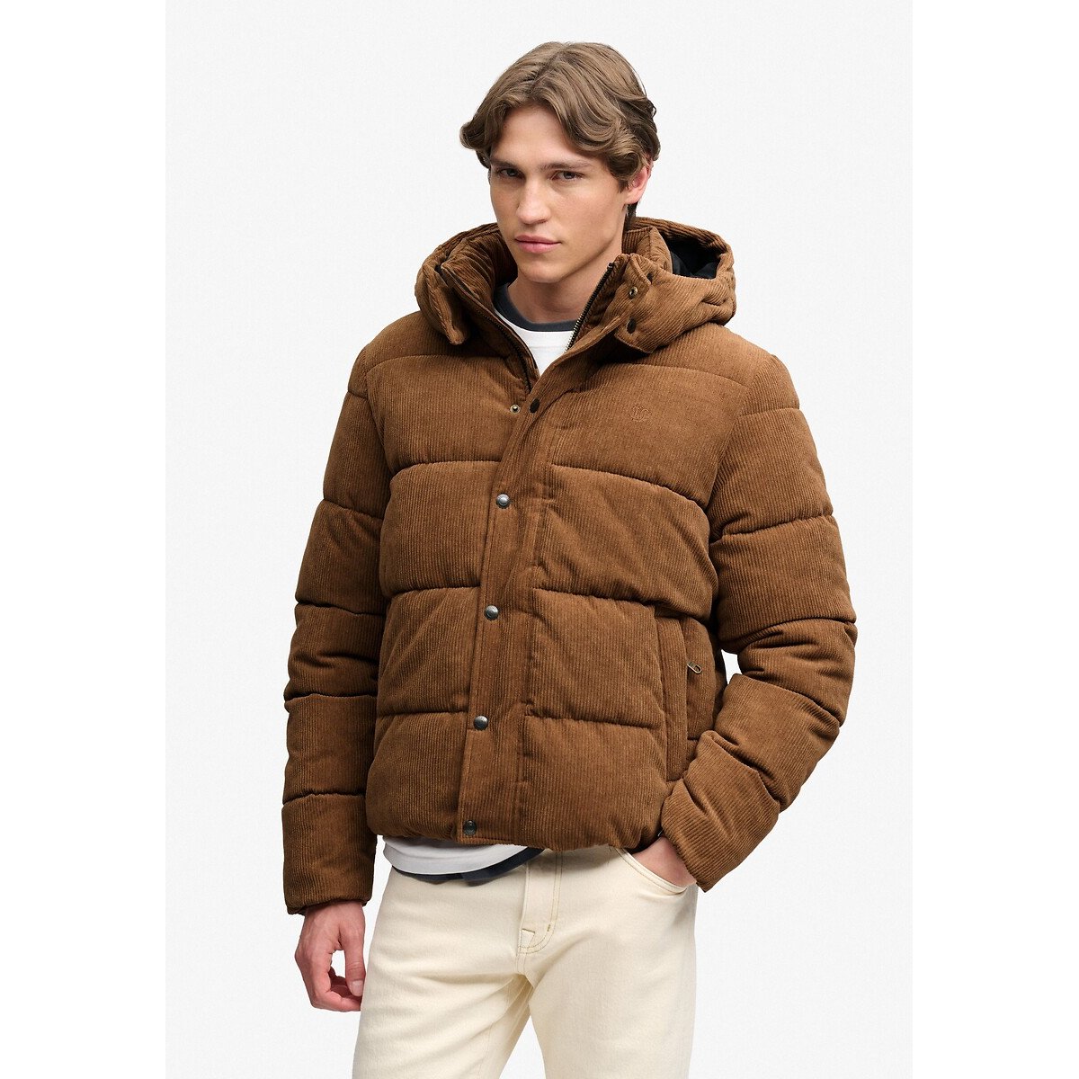 Superdry Premium Hood Cord Puffer Jacket, Brown, Size M, Men - Image 3