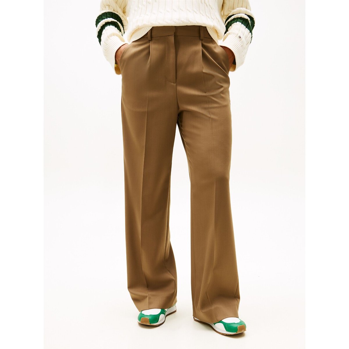 Tommy Hilfiger Pleat Front Wide Leg Trousers Women's Taupe Size 14