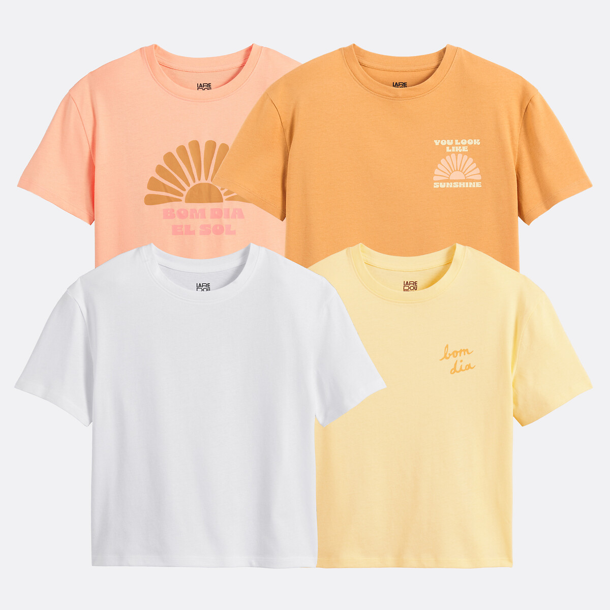 Lot de 4 T-shirts, col rond, manches courtes