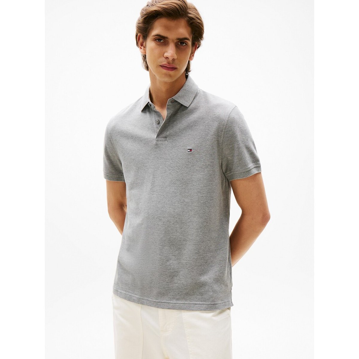Tommy Hilfiger Stretch Polo Shirt In Regular Fit With 2-Button Collar Men's Grey Xxl