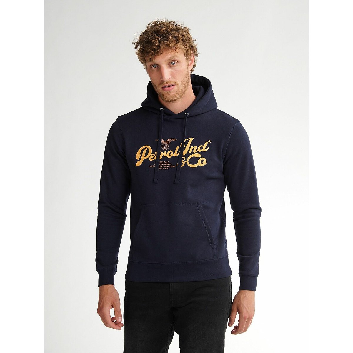 Petrol Industries Printed Hoodie Men's Navy Blue Medium