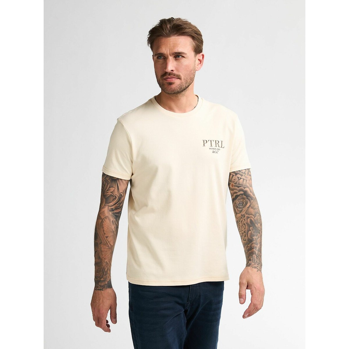 Petrol Industries Chest Logo Print T-Shirt With Short Sleeves Men's Ecru 3XL