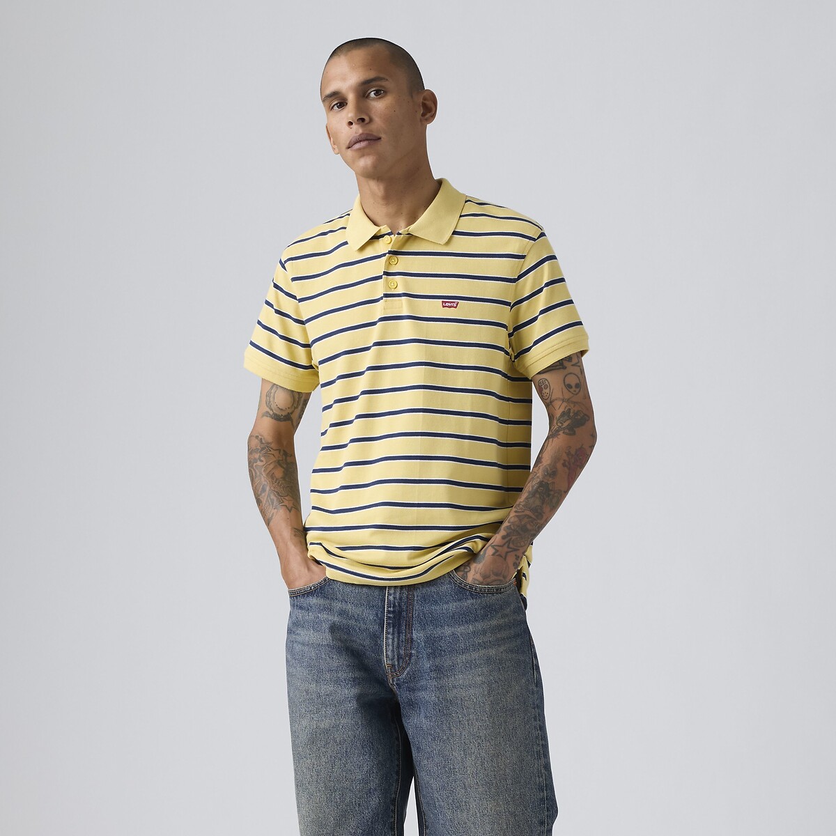 Levi's Hm Short Sleeve Polo Shirt Men's Yellow Striped Small
