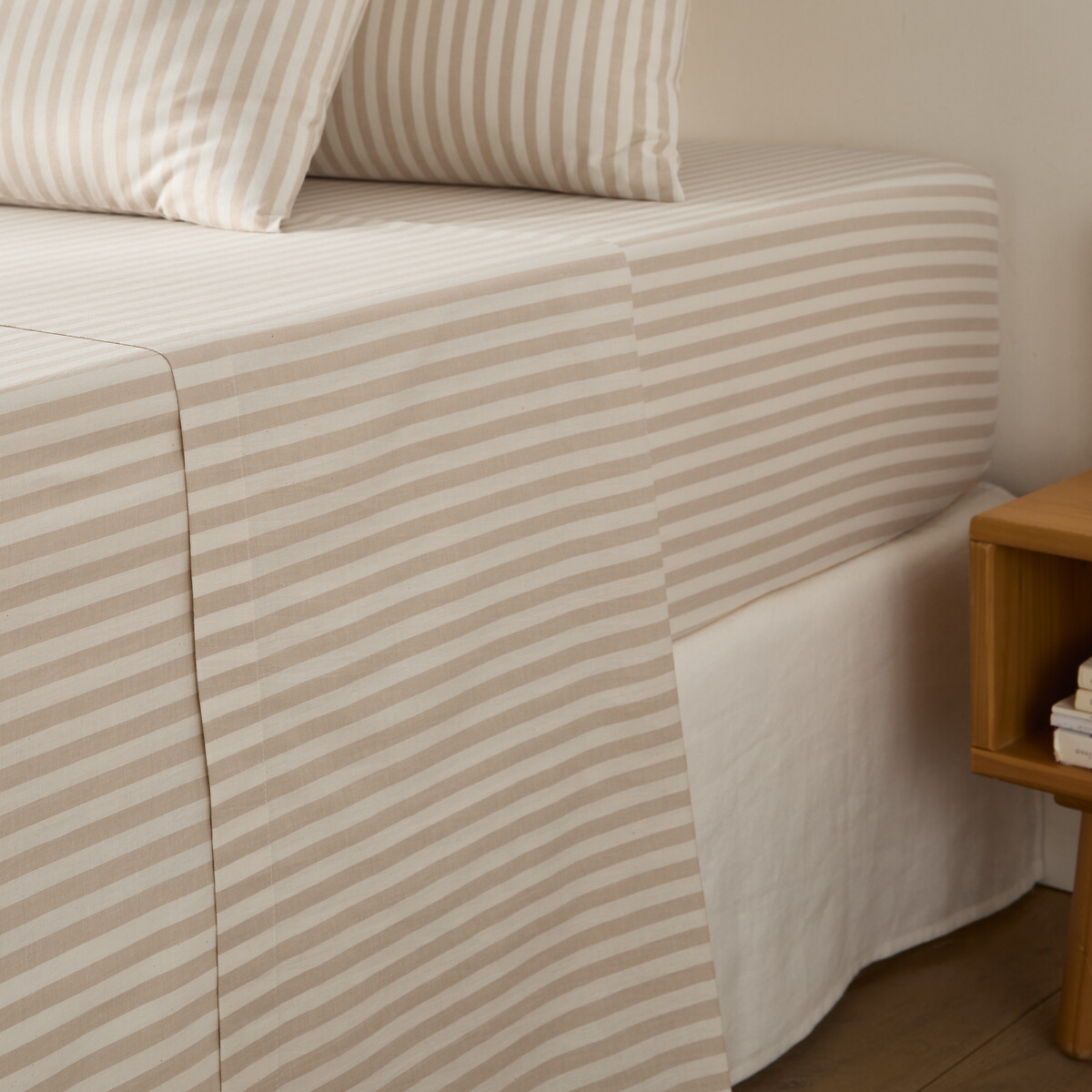 La Redoute Interieurs Soizic Beige Cotton Flat Sheet Unisex Striped Beige Double (240X290cm)