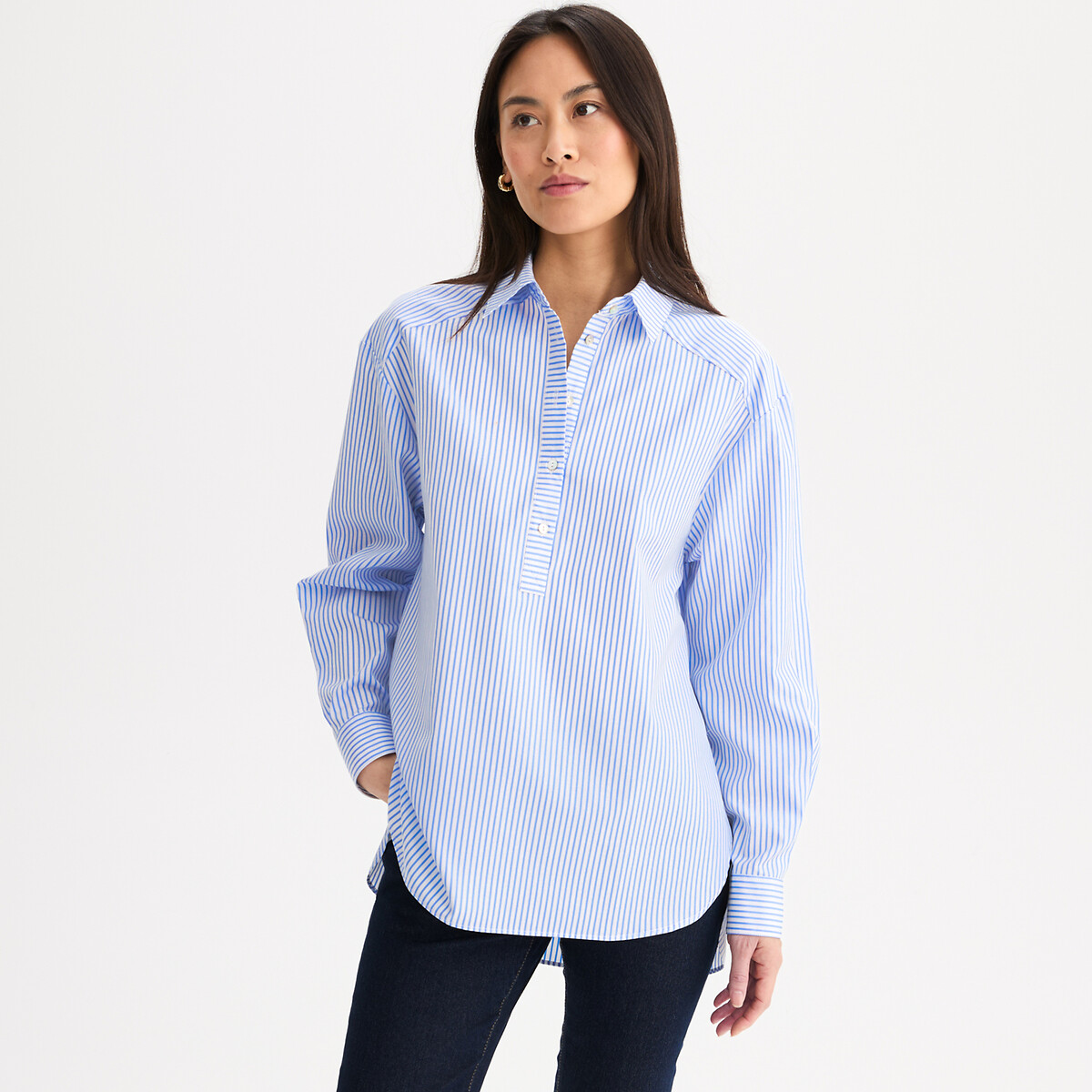 Anne Weyburn Cotton Tunic Shirt With Long Sleeves Women's Striped Xxl