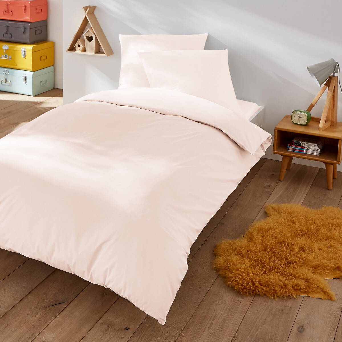 La Redoute Interieurs Scenario Plain Polycotton Duvet Cover Unisex Pearl Pink Double (200X200cm)