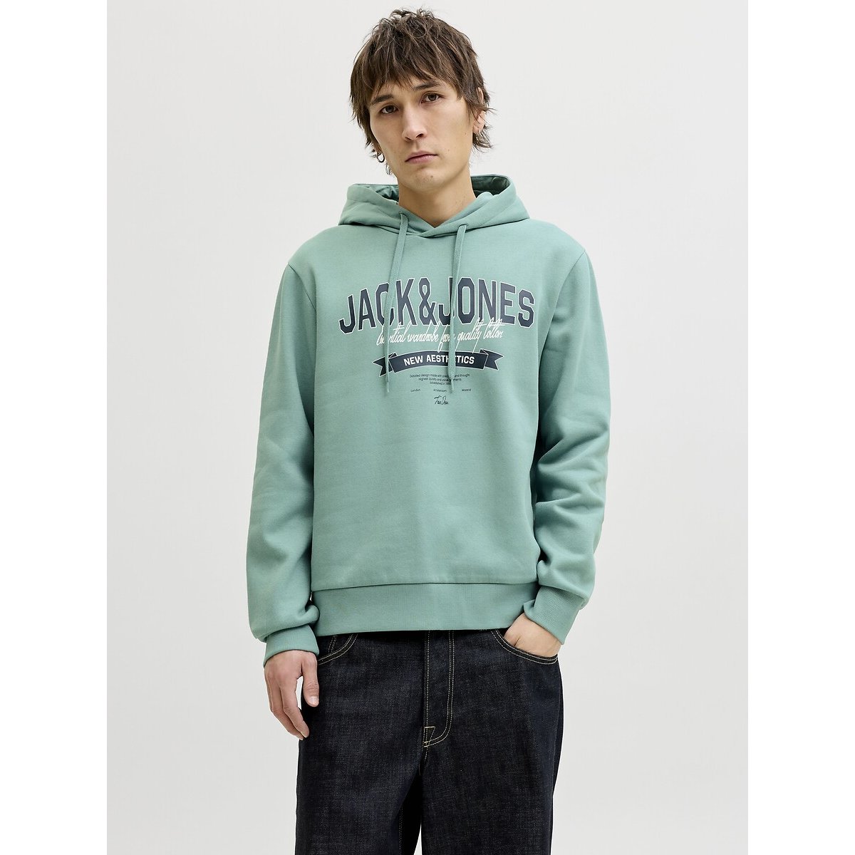 Jack & Jones Logo Print Hoodie Men's Sea Green Large