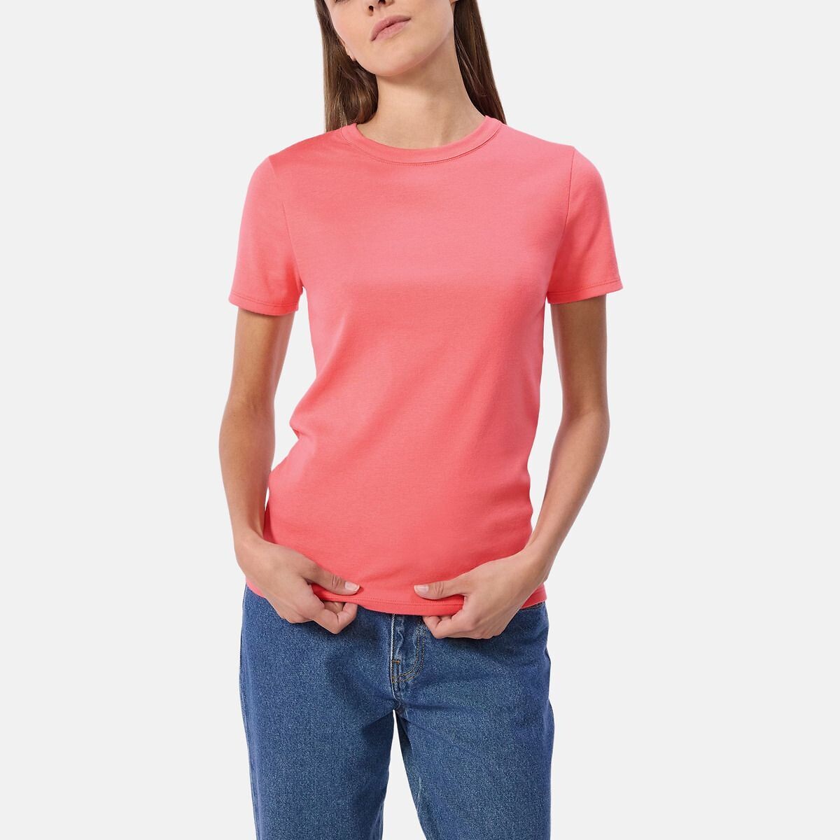 Petit Bateau Crew Neck T-Shirt With Short Sleeves Women's Coral Pink Large